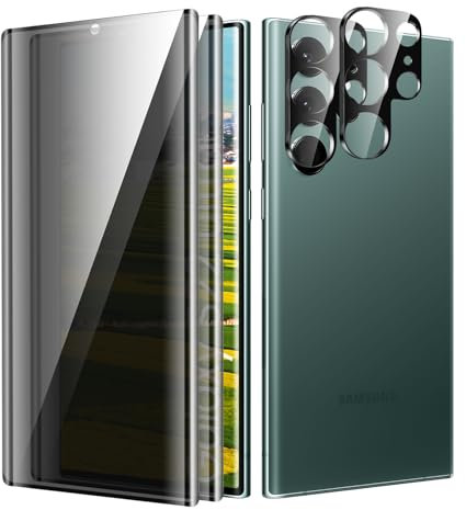 Protector Pantalla de Privacidad para Samsung Galaxy S22 Ultra, Anti Espía de Vidrio Templado, Cristal Templado de Privacidad, 2 Pack Vidrio Templado y 2 Pack Protector de Lente de Cámara