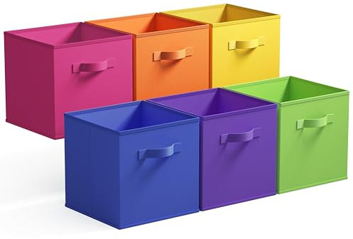 GRANNY SAYS Cube Storage Boxes, Pack of 6 Storage Cubes 27x27x27, Square Storage Boxes for Shelves, Collapsible Storage Cube Boxes, Kallax Storage Boxes for Organising Toys Accessory, Dark Colorful