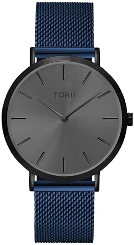 TORII Unisex-Uhr Grau Edelstahl - rund Quarz B38NM.AB Milanaise-Armband Strichindizes wasserdicht 50 m