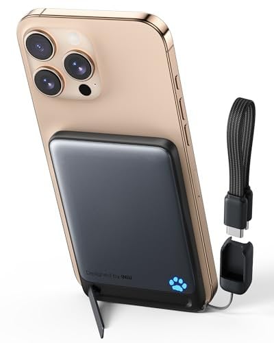 INIU Magnetic Power Bank, Qi2 Certified 5000mAh 20W Ultra Slim Wireless Portable Charger & Durable Battery Pack with Foldable Stand, Fast USB C Charging for Sport, Only for iPhone 16/15/14/13 Series