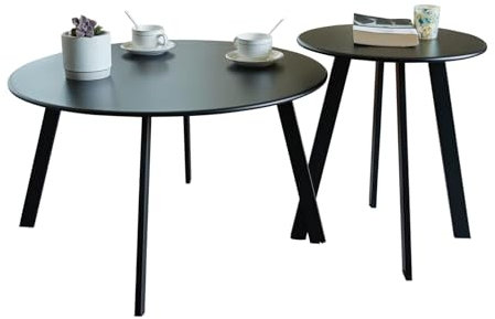 Fokebel Patio - Lot de 2 tables basses - Rondes - Résistantes aux intempéries - Pour l'extérieur, le salon, le balcon, le bureau - En bois noir