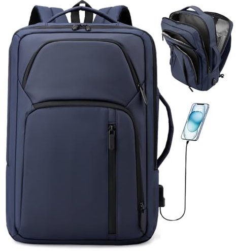 Clufar Laptop Rucksack Herren 17 Zoll Wasserdicht Business Rucksack Herren mit USB Ladeanschluss Anti Diebstahl Männer Teenager Laptoprucksack Arbeitsrucksack Blau für Weekender Arbeit Reisen,Blue