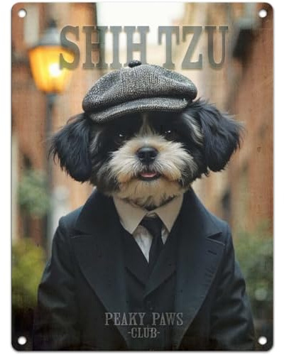 Small (150 x 200mm) Metal Sign - Peaky Paws Club - Shih Tzu Black