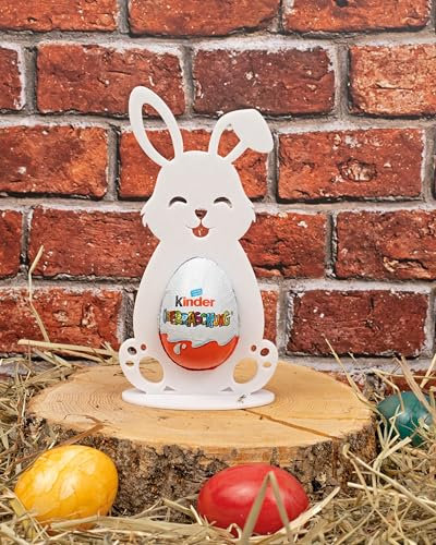 maxx.onLine Osterhase für Kinder Überraschungsei mit Schlappohr und süßem Lächeln, Osterhasen Deko, kleines Ostergeschenk für Kinder & Erwachsene, Ü-Ei Halter, Osterhasen mit schönen Farben (weiß)