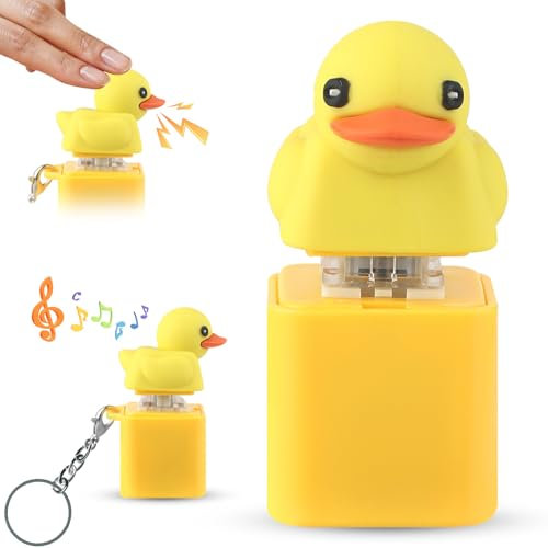 Quacking Duck Keychain Duck Quacking Fidget Toy , Duck Keyboard Keycaps That Quack Stress Reliever with Colorful Lights, Portable and Fun Anxiety Relief Toy