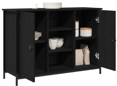 vidaXL Sideboard Schwarz Eichen-Optik 100 x 35 x 70 cm | Richtig viel Platz, um alles ordentlich zu verstauen, Die glatte schwarz-eichenfarbene Oberfläche sorgt für einen coolen,