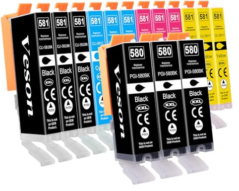 580 581 XXL Druckerpatronen Multipack Kompatibel mit Canon PGI-580 CLI-581XXL Patronen für Canon Pixma TR8550 TR7550 TR8500 TS6150 TS6350 TS6250 TS6300 TS8251 TS8150 TS6151 TS9550 TS9551, 15er-Pack