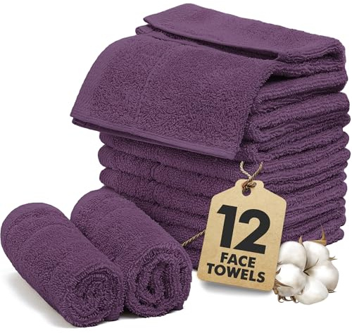 Novo Home Serviettes de Toilette Lot de 12 – Gants de Toilette 100% Coton (30x30cm) – Doux, Séchage Rapide, Flanelles Hautement Absorbantes pour Salle de Bain, Spa, Salle de Sport – Violet Foncé
