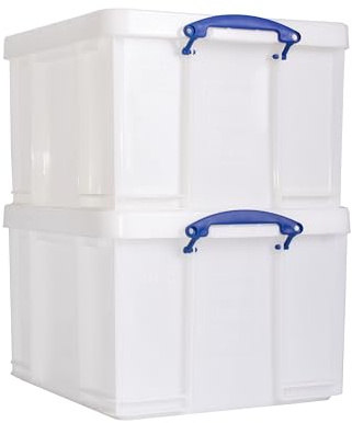 Really Useful Box Plastic Storage 42 Litre White Strong Pack of 2