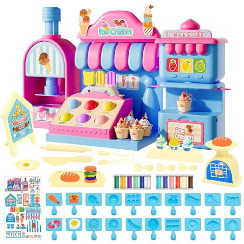 GreenYeah Knete Set für Kinder, Knete Zubehör Knetwerkzeug Eismaschine Set, Kreatives Kinderknete Kinderküche Zubehör Eisladen, Kinder Kunsthandwerk Kreative Geschenk ab 3 4 5 Jahre (A)
