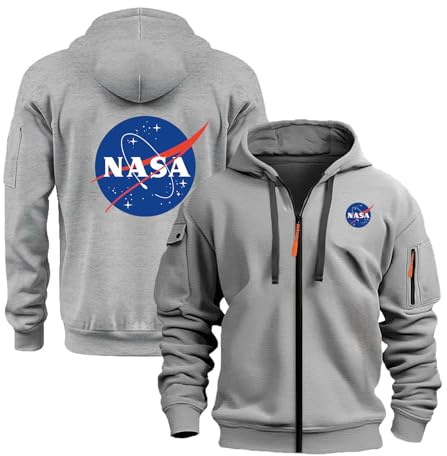 WZYRZ Herren-Kapuzenpullover mit Reißverschluss für NA-sa, Bequeme Sweatshirts, langärmelige Pullover, Oberteile, Durchgehender Reißverschluss, Strickjacken, Jacken