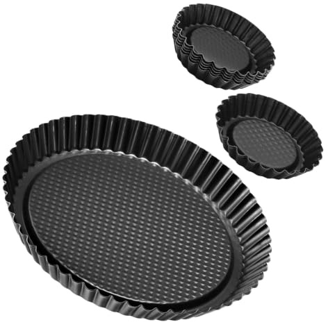 Zenker Set Stampo Torta e Crostata in Acciaio al Carbonio da 28 cm e 6 Mini Stampi 10 cm - Antiaderenti, Resistenti 230°C, per Crostate, Quiche e Tartellette, Ottima Conduzione Calore