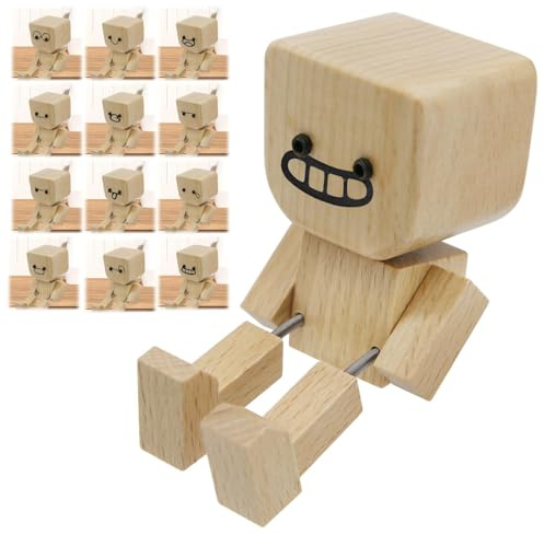 CANIPHA Rocking Shaking feet Wooden Doll Car Ornaments, Handmade Wobbly Wooden Smile Cozy Car Scent Accessory with 12PCS Magnetic Expressions Personalized Desktop Decoration