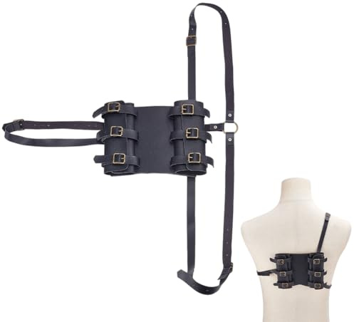 OLYCRAFT Soporte para espada negra con doble espada, funda para la espalda, funda de espada medieval, soporte para cinturón trasero, poliéster, juego de rol, accesorios para cosplay para héroes, anime