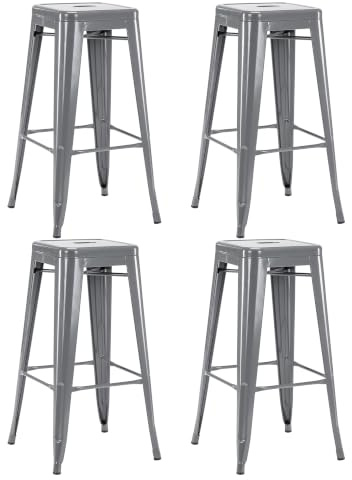 Duhome Barhocker Eisen Barstühle 4er Set, Sitzhöhe 76cm Tresenhocker, Stapelbar Metall Bistrohocker mit Fußstütze im Industry Design, Grau