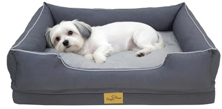 BingoPaw Orthopädisches Hundebett Kleine Hunde, Hundesofa abnehmbar 77x63cm | waschbar Hundekorb mit dickem flachem Schaumstoff, Hundecouch mit hohem Rand, wasserdicht rutschfest, grau