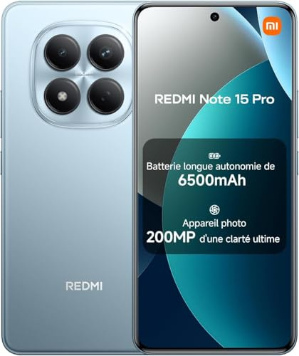 XIAOMI Smartphone Redmi Note 15 Pro NFC, 8 + 256 Go, Couleur Bleu, IP65, écran AMOLED, Android 15, processeur Mediatek Helio G200 Ultra, Appareil Photo 200 MP, 6,77 Pouces, 45W, sans Chargeur