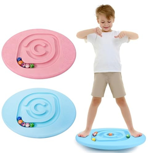 Balance Maze Board for Kids, 2-in-1 Balance & Coordination Board with 5 Balls, Seesaw Sensory Training, Core Strength & Focus, Anti-Slip Wobble Board for Indoor & Outdoor, Ages 3+ (Pink)