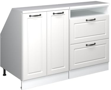 Vicco Küchenschrank für Dachschrägen R-Line, Weiß Landhaus, 120 cm 2er Set Schrankkorpuss 60 cm Tiefe, geeignet für schräge Wände und Variable Küchenmontage
