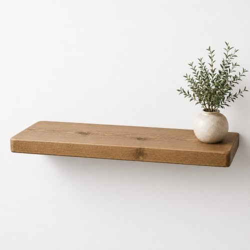 Handmade Solid Wood Floating Shelf with Concealed Bracket and Fixings, 21cm Deep, 33mm Thick Rustic Wooden Wall Shelf, Lengths 40cm–100cm (Medium Oak, 50 cm)