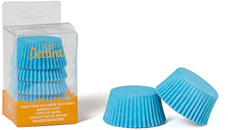 DECORA, 0339675 Pirottini Azzurri, Comodissimi Pirottini per Cuocere, Presentare e Regalare Muffin, Resistono fino a 220°, In comodo Blister