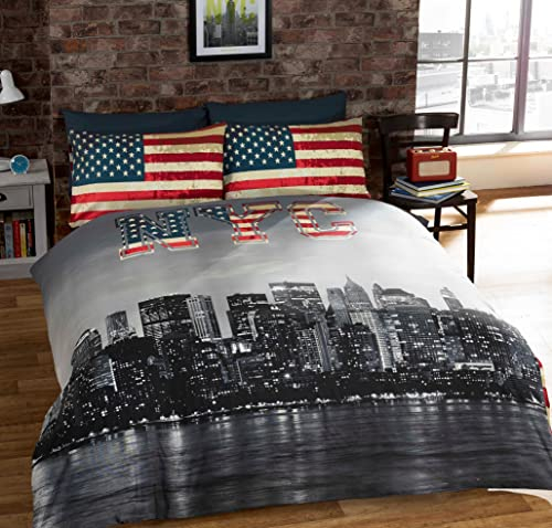 New York King Size Bettbezug und 2 Kissenbezüge Bett-Set Bettwäsche Betten NYC