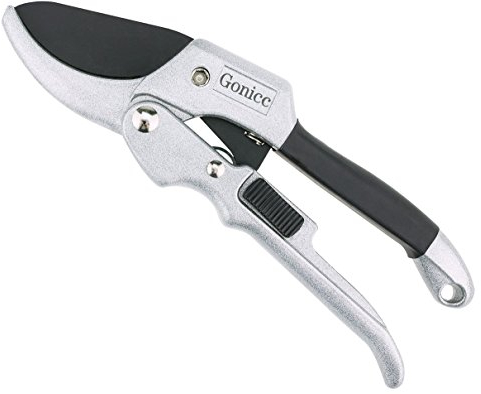 Gonicc Amboss Gartenschere(GPPS-1001), Stabile Gartenschere mit Amboss-Schneide für stärkeres und trockenes Holz bis 24 mm Durchmesser.