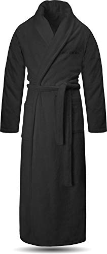 normani Extra langer Bademantel aus 100% Baumwolle - Frottee Saunamantel für Damen und Herren - Schadstofffreies Material - Ausgezeichnet mit Öko Tex 100 Farbe Schwarz Größe XL