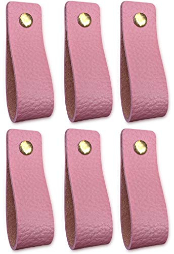 Brute Strength - Poignées en cuir pour meubles - Vieux rose - 6 pcs - 16,5 x 2,5 cm - Poignée de meuble, Poignée de porte pour cuisine, salle de bain, armoires, commode, bois