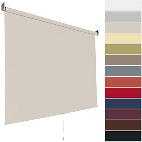 etusimo Springrollo Mittelzugrollo Schnapprollo Rollo | 13 Farben | Breite 62-202 cm Höhe 180 cm | Stoff Blickdicht lichtdurchlässig | Wand- und Deckenmontage (Größe 92 x 180 cm, Farbe Cream, Beige)