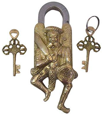 Home – Garten-Vorhängeschloss aus Messing, Bügelschloss, Kastenschloss, Schloss mit Schlüsseln, funktionierend, aus Messing gefertigt – Typ: (Soldat – Messing-Finish (5307))