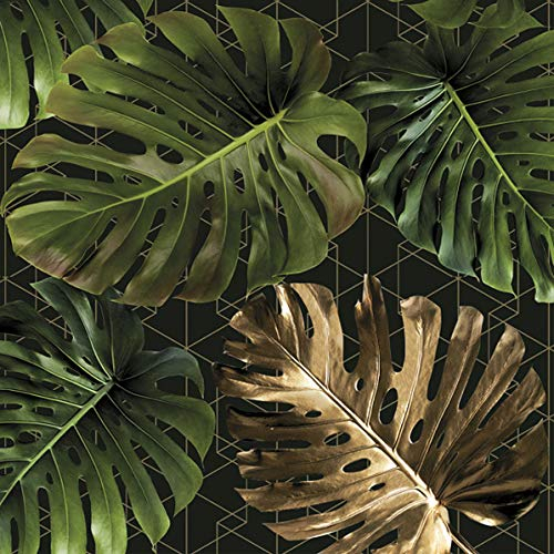 20 Servietten Goldenes Blatt unter den grünen | Blätter | Dschungel | Tischdeko 33x33cm