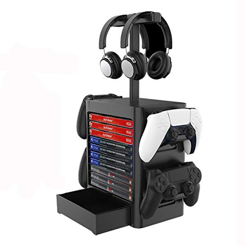 HUAYUWA Game-Speicherturm (schwarz), passend für PlayStation 5, Controller, multifunktionales Headset, Kartusche, Disc, Lagerregal, kompatibel mit PS5/PS4/Xbox One/Nintendo Switch