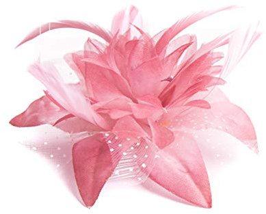 Feather Comb Fascinator for Women Wedding Ascot Races Christening Hair Piece (Pink)