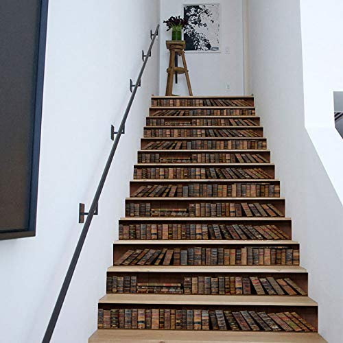 13pcs Self-adhesive Stairs Risers Stickers Vinyl Wallpaper Stair Stickers Tile Decals 3d Retro Bookcase Decoration 18 * 100cm
