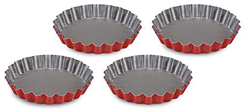 Guardini, Set de 4 moules à tarte Ø 12 cm, Acier avec revêtement antiadhésif, Rouge et Gris, Fabriqué en Italie, Ligne Rossana
