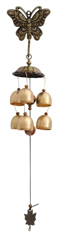 Cabilock Messing Türglocke Golden Windspiele Vintage Wandglocke Metall Wanddeko Schmetterling Gartendeko Garten Glocken Windglocke Gartenglocke für Balkon Außen Landhaus Deko Anhänger