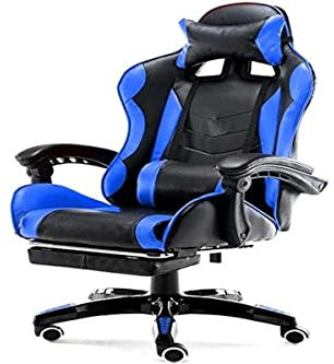 BAKAJI Sedia Poltrona Gaming Scrivana Ufficio Casa in Ecopelle Schienale Reclinabile Cuscino Lombare Poggiatesta Rotazione 360 Gradi Direzionale Altezza Regolabile 5 Ruote con Poggiapiedi (Blue)