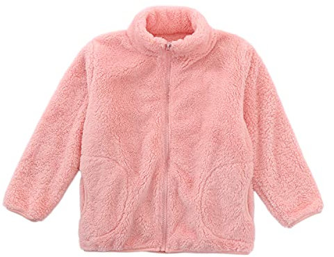 Bambini Giacca in Pile Corallo Colletto in piedi Cappotto con Cerniera Genitore-Bambino Autunno Inverno Transizioni Stagioni Capispalla Caldo e Morbido con Tasche per 1-15 Anni, Rosa 110