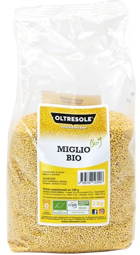 Oltresole, Bio-Hirse 1 kg, ballaststoff- und mineralstoffreiches Bio-Getreide, gelbes Hirsekorn für den Verzehr, ideale Familienpackung