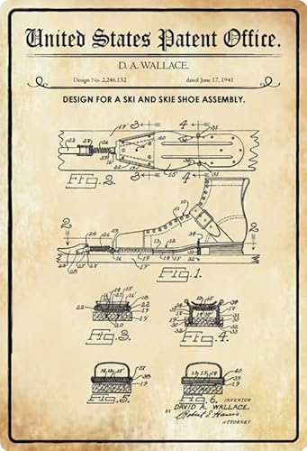 Metall Schild 20x30cm Patent Entwurf Skischuh Bindung 1941 Blechschild