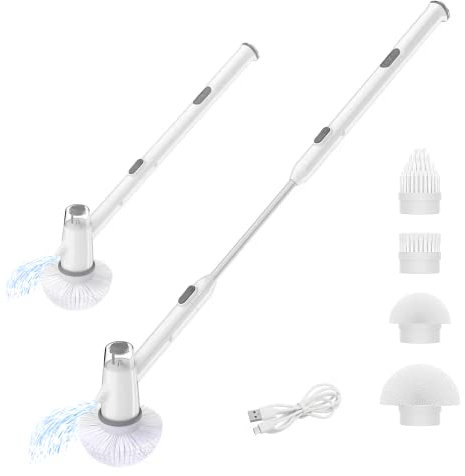 LIPTSIO Electric Spin Scrubber with Soap Spray, Cordless Rechargeable Spin Cleaning Brush with 4 Cleaning Heads, Bathroom Shower Scrubber Brush with Adjustable Handle for Toilet, Tile, Wall, Floor