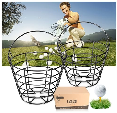 10L0L Golfball-Korb aus Metall, Golfball-Eimer mit Griff, Golfball-Behälter, fasst 50 Bälle, 2 Stück (Golfbälle sind Nicht enthalten)