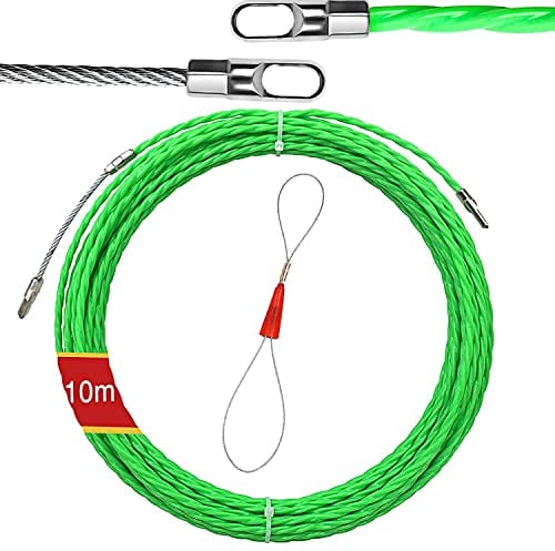 Kabeleinziehhilfe,30m Einziehspirale Zugdraht,Einziehband Einziehdraht,Kabeleinzug Einziehhilfen,mit 2 Führungsfeder,Fischband Drahtzieher,zur Kabelverlegung Leerrohre, Grün (10m)