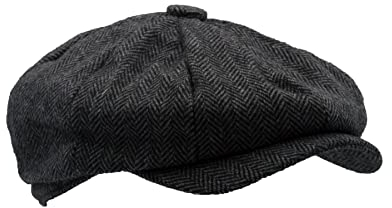 WALKER AND HAWKES - Men's Brown Grey Classic Baker Boy Style 8-Panel Tommy Baker Cap - Grey Herringbone - XL (60cm)