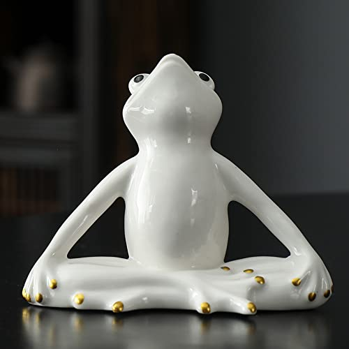 DECRZPB Keramik weißer Yoga-Frosch handgefertigte Skulptur Heimdekoration Desktop-Yoga-Studio Ornament Kunstgeschenk