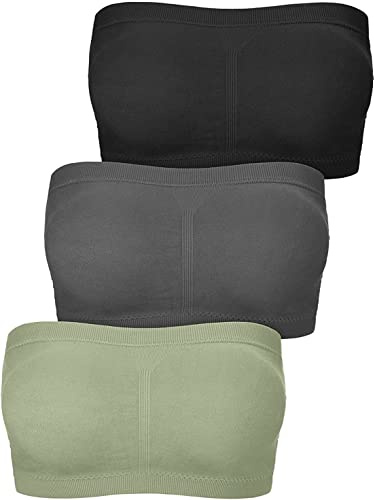 FULIER Sujetador Bandeau Mujer Sujetador Deportivo Sin Costuras Sin Tirantes Acolchado Inalámbrico (Negro, Verde, Gris Oscuro, L)