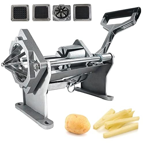 PWABAF Commercial Hand French Fry Fries Making Machine Potato Chip Cutter, Stainless Steel, Aluminum Alloy Steel, 7mm, 10mm, 15mm, 8-Cut Blade Sizes