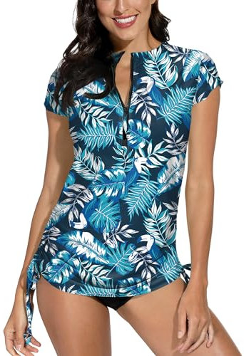 BesserBay Swim Tops for Women UK UV Swimwear Women Rash Zip Rash Vest Short Sleeve Rash Shirts Womens Rash Vest Women Half Zip M
