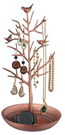 Relaxdays Schmuckständer Baum, Schmuckaufbewahrung Ketten, Ohrringe, Armbänder, HxBxT 30x16x15 cm, Schmuckbaum, roségold